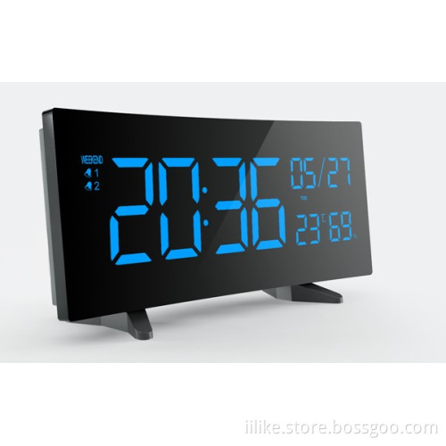 Curved Screen Digital Display Clock with Calendar, Phone Charger, Thermometer and Hygrometer
